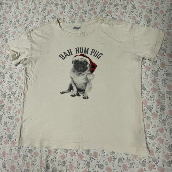 Old Navy Christmas BAH HUM PUG Easy Tee Size XS (oversized) - Cotton - Picture 2 of 12